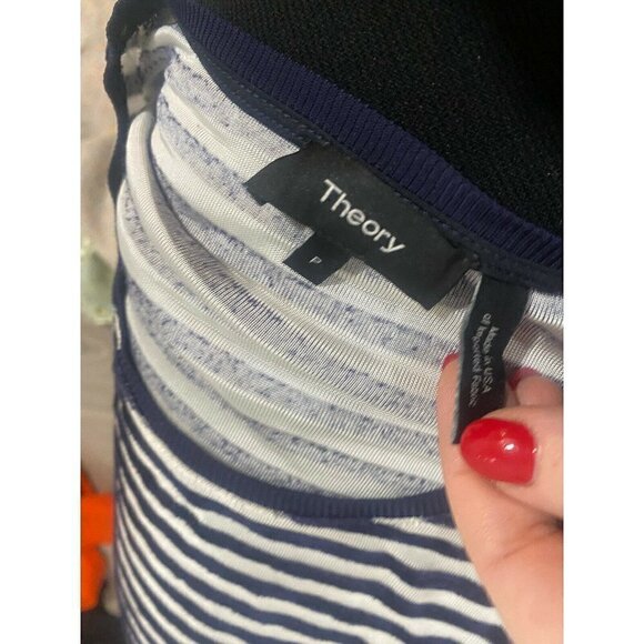 Theory Eligia Velour Stripe Knit Top Short Sleeves Pullover Boxy Women's… - Picture 6 of 7